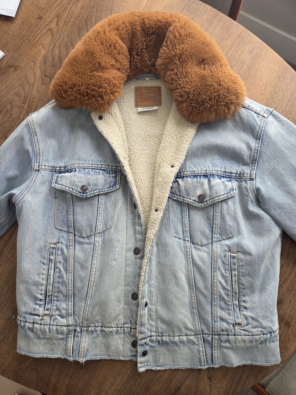 Levi's Light Blue Denim Sherpa Jacket with Removable Brown Fur Collar